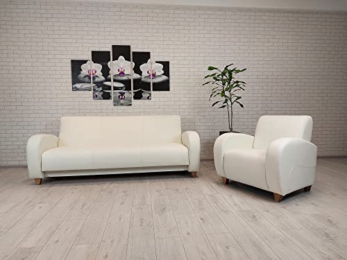 Quattro Meble Echtleder Sofagarnitur Mediolan 3 er aufklappbar Couch mit Schlaffunktion + Sessel Ledersofa Echt Leder Couchgarnitur reinweiß Möbel Set große Farbauswahl !!!! von Quattro Meble