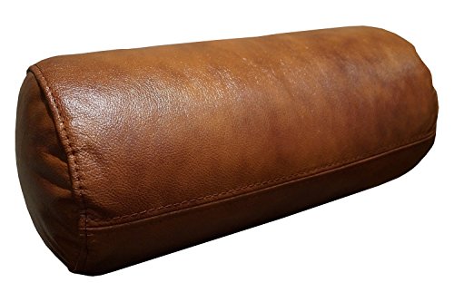 Quattro Meble Antic Braun Echt Leder Nackenrolle Nackenkissen Lederkissen Sofa Dekokissen Rindsleder Kissen Kopfstützen Kopfkissen Durchmesser-15cm (40 x D-15) von Quattro Meble