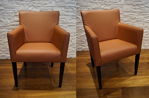 Quattro Meble Breite Echtleder Esszimmerstühle braun Leder & Massivholz Stühle Kross Arm Lederstühle Sessel mit Armlehnen Echt Leder Esszimmer Stuhl von Quattro Meble