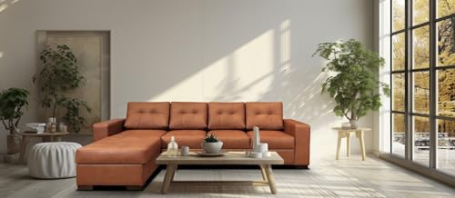 Quattro Meble Cognac Echtleder Ecksofa Mallorca Pik 270 x 170 cm Sofa Couch mit Bettfunktion und Bettkasten Echt Leder mit Ziernaht Eck Couch Leder Venice (Ecke Links 170 x 270 cm) von Quattro Meble