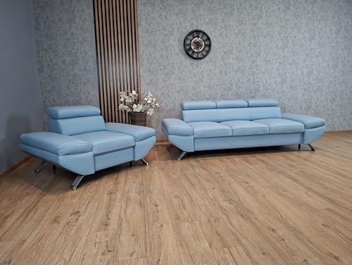 Quattro Meble EIN Premium-Sofagarnitur Varsovia aus robustem und langlebigem Naturleder Toledo Sky Blue Echtleder Set Quattro Meble EIN Premium-Sofagarnitur Varsovia aus robustem und langlebigem Naturleder Toledo Sky Blue Echtleder Set von Quattro Meble