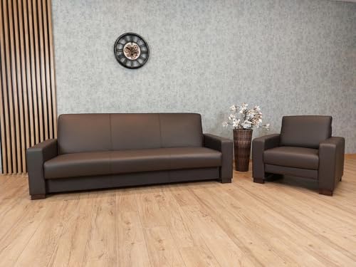 Quattro Meble Echtleder 3 er Sofa mit Bettfunktion + passenden Sessel Leder Sofagarnitur von Quattro Meble