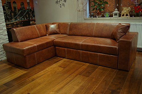 Quattro Meble Echtleder Ecksofa Antalya I 245 x 164cm + 2 x Lederkissen Sofa Couch mit Bettfunktion und Bettkasten Echt Leder Eck Couch von Quattro Meble