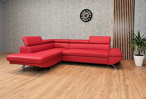 Quattro Meble Echtleder Ecksofa Varsovia 278x210 cm Sofa Couch mit Schlaffunktion, Bettkasten und Kopfstützen Echt Leder Eck Couch Leder Rot (210x278 cm Ecke Links) von Quattro Meble