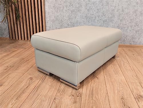 Quattro Meble Echtleder Hocker aufklappbar mit Stauraum Sitzhocker Rindsleder Sitzwürfel Fußhocker Polsterhocker Grau Echt Leder Puff mit Chromfüßen (90x55xH-40 cm) von Quattro Meble