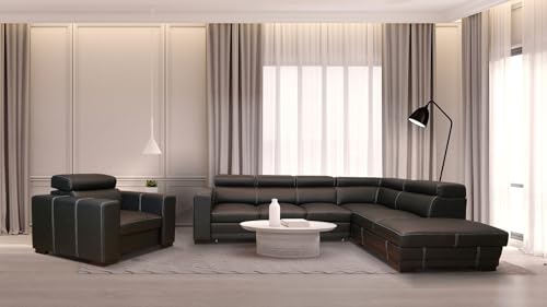 Quattro Meble Ecksofa „Bonn“ 285x220 cm + passenden Sessel mit Schlaffunktion, Bettkasten und Kopfstützen aus sehr dickem und strapazierfähigem Leder Toledo (Ecke Rechts 285 x 220 cm) von Quattro Meble