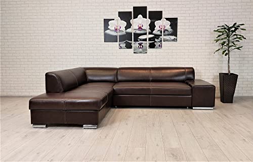 Quattro Meble Ecksofa London II 275 x 200 Echtleder mit Ziernähten Sofa Couch mit Schlaffunktion und Echt Leder Eck Couch große Farbauswahl (200 x 275 cm Ecke Links) von Quattro Meble