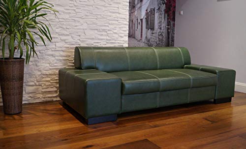 Quattro Meble Grün Echtleder 2,5 Sitzer Sofa Couch London Breite 220cm Ledersofa Echt Leder mit Ziernaht große Farbauswahl !!! von Quattro Meble