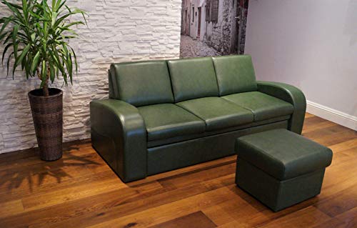 Quattro Meble Grün Echtleder 3 Sitzer Sofa Oslo FS Breite 200cm mit Schlaffunktion + Hocker Ledersofa Echt Leder Couch große Farbauswahl !!! von Quattro Meble
