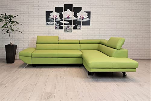 Quattro Meble Grünes Ledersofa Echtleder Ecksofa Varsovia 278 x 210 Sofa Couch mit Schlaffunktion und Kopfstützen Echt Leder Eck Couch viele Farben (278 x 210 cm Ecke Rechts) von Quattro Meble