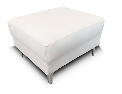 Quattro Meble Hocker aus weißem Echtleder Sitzhocker Rindsleder Sitzwürfel Fußhocker Polsterhocker Echt Leder Puff Modell KANTE mit trapezförmigen Edelstahl-Chromfüßen (50 x 50 x H-40 cm) von Quattro Meble