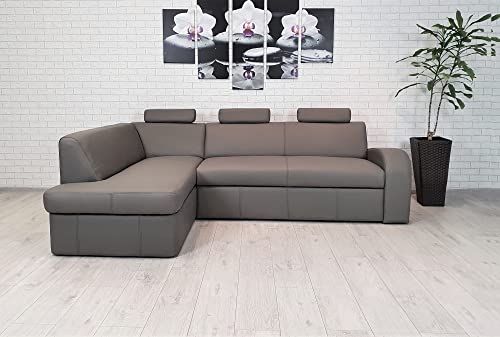 Quattro Meble Long Life Echtleder Ecksofa Antalya II 3z 245 x 164cm graues Leder Sofa Couch mit Schlaffunktion, Bettkasten und Kopfstützen Eck Couch Echt Leder Toledo Smog (Ecke Links 164 x 245 cm) von Quattro Meble