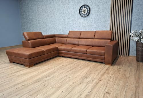 Quattro Meble Premiumklasse Eckcouch „Bonn“ 285x220 cm EIN Ecksofa aus einem der luxuriösesten Leder der Welt mit Schlaffunktion, Bettkasten und Kopfstützen (220 x 285 cm Ecke Links) von Quattro Meble