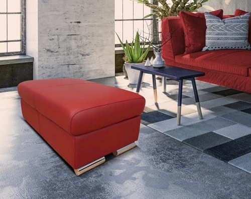 Quattro Meble Rot Echtleder Hocker aufklappbar mit Stauraum Sitzhocker Rindsleder Sitzwürfel Fußhocker Polsterhocker rotes Echt Leder Puff mit Chromfüßen (90x55 x H-40 cm) von Quattro Meble