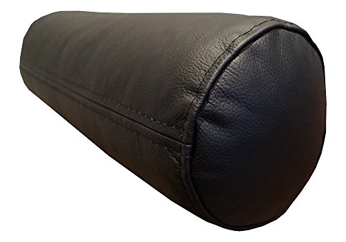 Quattro Meble Schwarz Echt Leder Nackenrolle Nackenkissen Lederkissen Sofa Dekokissen Rindsleder Kissen Kopfstützen Kopfkissen Durchmesser 15cm (35cm x D-15cm) von Quattro Meble