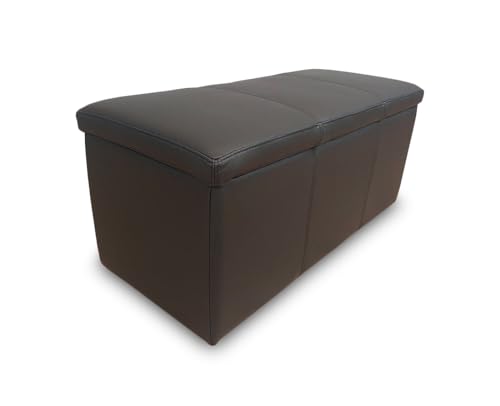 Quattro Meble Schwarz Echtleder Bank Polsterhocker aufklappbar mit Stauraum Lederbank Sitzhocker Rindsleder Sitzwürfel Fußhocker Echt Leder Puff (B40 x H40 x L90 cm) von Quattro Meble