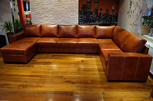 Quattro Meble Super große 8 Sitzer Echtleder Ecksofa Mallorca U-Form 170x350x240cm Sofa Couch mit Bettfunktion und Bettkasten Eck Couch Echt Leder Große Farbauswahl !!! von Quattro Meble