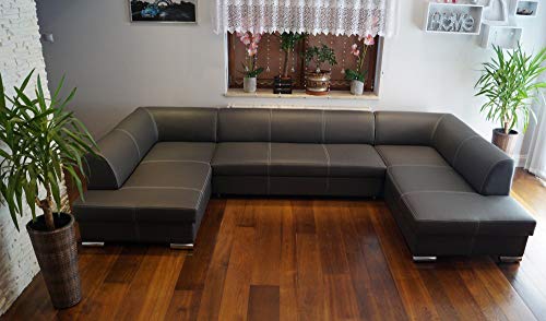 Quattro Meble Super großes Echtleder Ecksofa U-Form London U 185x352x200 Sofa Couch mit Schlaffunktion, Bettkasten Echt Leder Eck Couch Ledersofa große Farbauswahl von Quattro Meble