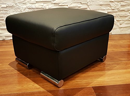 Quattro Meble Schwarz Echtleder Hocker aufklappbar mit Stauraum Sitzhocker Rindsleder Sitzwürfel 60x55 Fußhocker Polsterhocker Echt Leder Puff von Quattro Meble