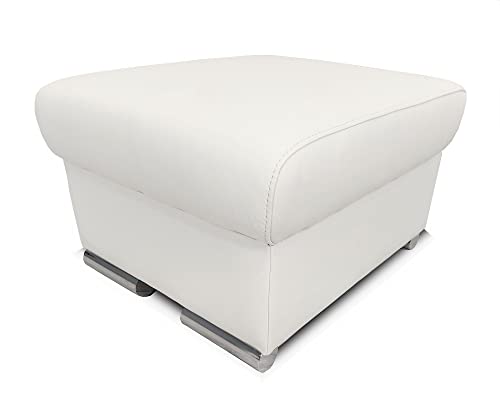 Quattro Meble Weiß Echtleder Hocker aufklappbar mit Stauraum mit Chromfüßen Rindsleder Sitzwürfel 60x55 Fußhocker Polsterhocker reinweißes Pure White Echt Leder Puff von Quattro Meble
