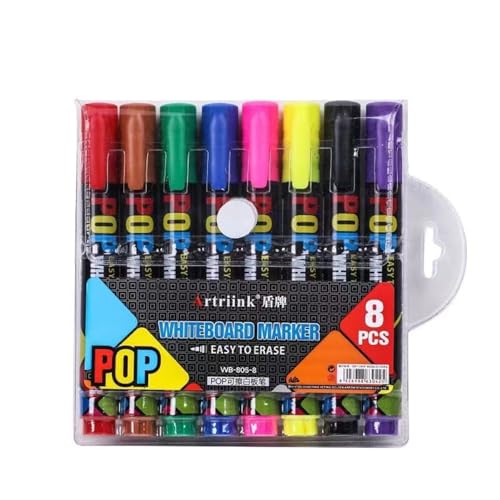 Quavva Whiteboard-Marker-Set, nachfüllbar, trocken abwischbar, leicht zu löschen, Keilspitze, lebendige fluoreszierende Farben für Unterricht, Büropräsentation, Modell WB805 (805–8 Farben) von Quavva