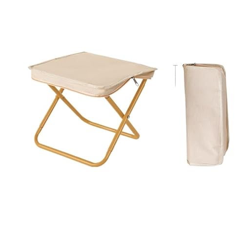 Tragbarer Klapphocker, leichter kompakter Campingstuhl, Aluminiumrahmen mit Oxford-Gewebe, für Outdoor, Angeln, Camping, Reisen, Events, Schwarz (Beige) von Quavva