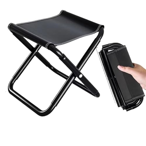 Tragbarer Klapphocker, leichter kompakter Campingstuhl, Aluminiumrahmen mit Oxford-Gewebe, für Outdoor, Angeln, Camping, Reisen, Events, Schwarz (groß) von Quavva