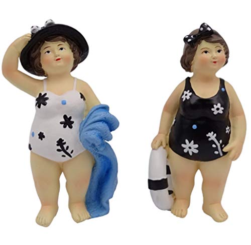 Quaytrader Set mit 2 Stück – Süße Plump Beach Lady Schwimmer / Badesachen – Baddekoration / Figuren – Blau & Weiß – 12 cm von Quaytrader