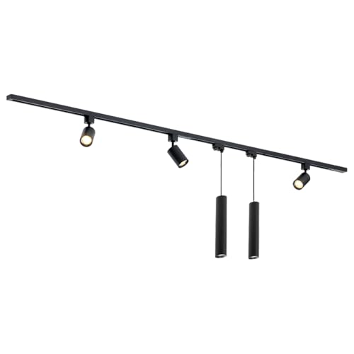 Focus III railverlichting 3 spots en 2 hanglampen zwart - 300cm - I-vorm von Qub