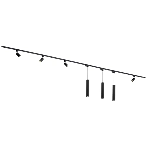 Qub Focus III 1-Phasen Led Schienensystem Komplettset - 400cm - Set 4 Spots und 3 Pendelleuchten - 4x 1m Schienen - I-Form - GU10 & LED-Kompatibel - Erweiterbar & flexibel - Spot lampe - Schwarz von Qub