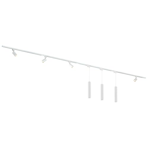 Qub Focus III 1-Phasen Led Schienensystem Komplettset - 400cm - Set 4 Spots und 3 Pendelleuchten - 4x 1m Schienen - I-Form - GU10 & LED-Kompatibel - Erweiterbar & flexibel - Spot lampe - Weiß von Qub