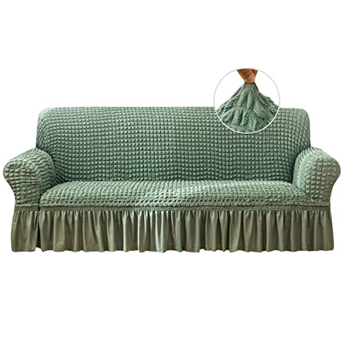 Qubjus Stretch Sofa Slipcover Couch Sofa Covers Washable Furniture Protector Sofa Bed Cover with Elastic Bottom and Skirt for Kids Pets (Green, Large) von Qubjus