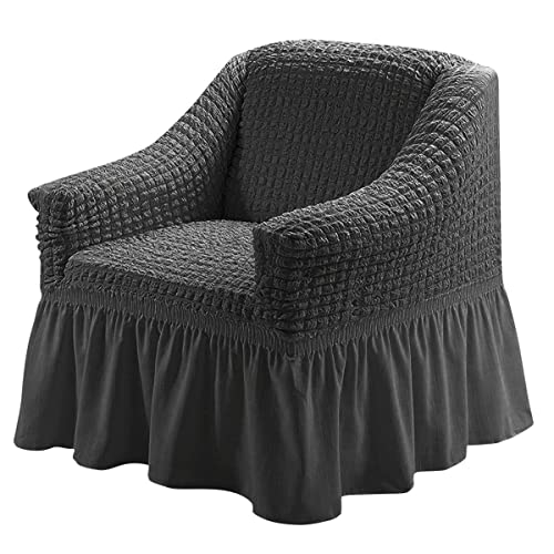 Qubjus Stretch Sofabezug Sofabezüge Waschbar Möbelschutz Couch Sofabettbezug mit Gummiboden und Rock für Kinder Haustiere (Grau, Klein) von Qubjus