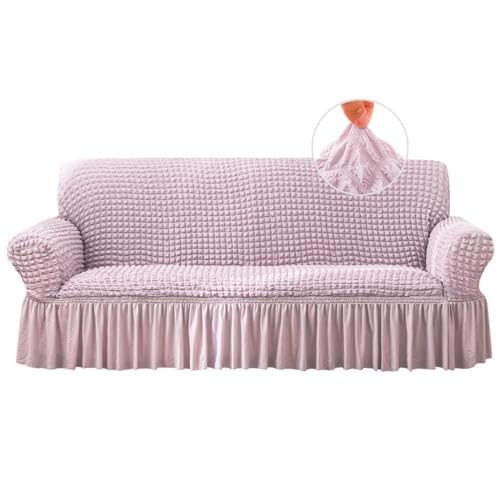 Qubjus Stretch Sofabezug Sofabezüge Waschbarer Möbelschutz Sofabettbezug mit elastischem Boden und Rock für Kinder Haustiere (Mauve, Large) von Qubjus