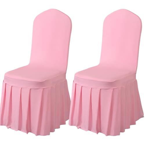 Qubjus Stuhlabdeckungen mit Rock Parsons Stuhl Slipcover Stretch Spandex Esszimmer Stuhlabdeckungen Set von 2 für Hochzeit Zeremonie Home Hotel (Rosa, 2PC) von Qubjus