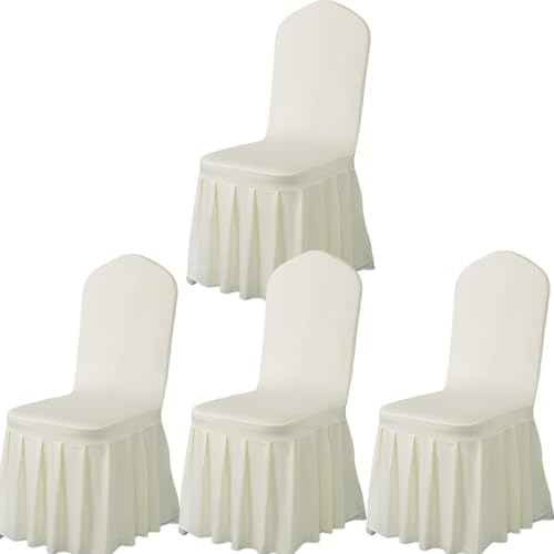 Qubjus Stuhlabdeckungen mit Rock Parsons Stuhl Slipcover Stretch Spandex Speisesaal Stuhlabdeckungen Satz von 4 für Hochzeit Zeremonie Home Hotel (Beige, 4PC) von Qubjus