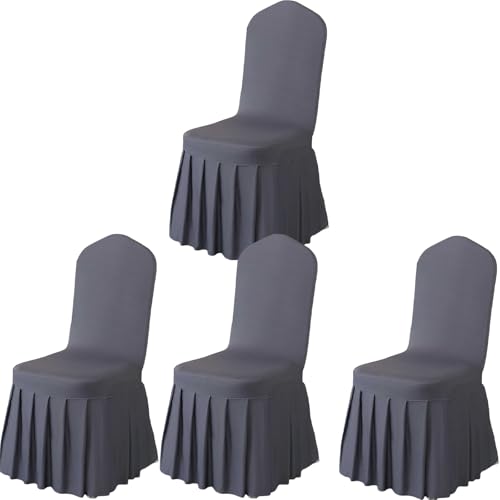 Qubjus Stuhlabdeckungen mit Rock Parsons Stuhl Slipcover Stretch Spandex Speisesaal Stuhlabdeckungen Satz von 4 für Hochzeit Zeremonie Home Hotel (Grau, 4PC) von Qubjus