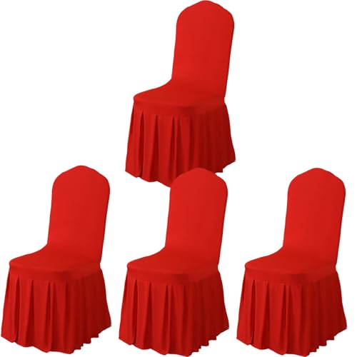 Qubjus Stuhlabdeckungen mit Rock Parsons Stuhl Slipcover Stretch Spandex Speisesaal Stuhlabdeckungen Satz von 4 für Hochzeit Zeremonie Home Hotel (Rot, 4PC) von Qubjus