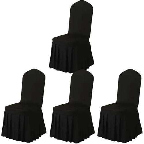 Qubjus Stuhlabdeckungen mit Rock Parsons Stuhl Slipcover Stretch Spandex Speisesaal Stuhlabdeckungen Satz von 4 für Hochzeit Zeremonie Home Hotel (Schwarz, 4PC) von Qubjus