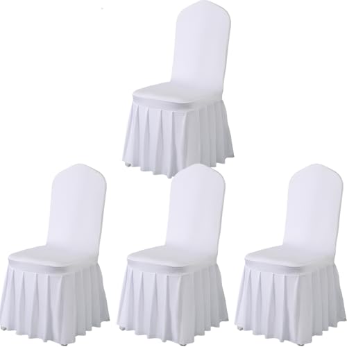 Qubjus Stuhlabdeckungen mit Rock Parsons Stuhl Slipcover Stretch Spandex Speisesaal Stuhlabdeckungen Satz von 4 für Hochzeit Zeremonie Home Hotel (Weiß, 4PC) von Qubjus