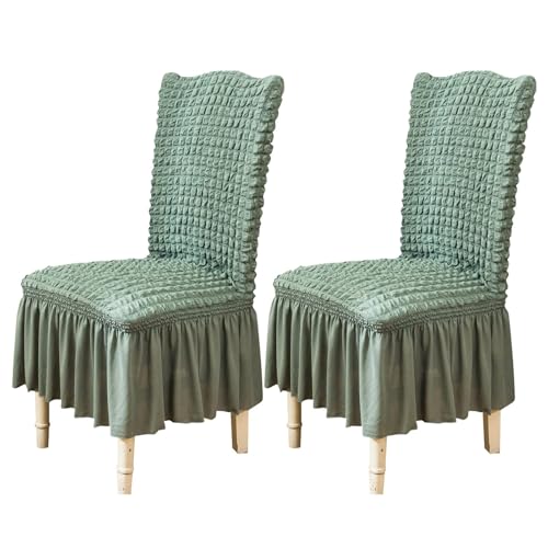 Qubjus Stuhlhussen für Esszimmer Satz von 2 Stretch Stuhl Slipcover mit Rock abnehmbar waschbar Küche Stuhl Protector Cover Set für Haus, Party, Hochzeit(Hellgrün, 2Stück) von Qubjus