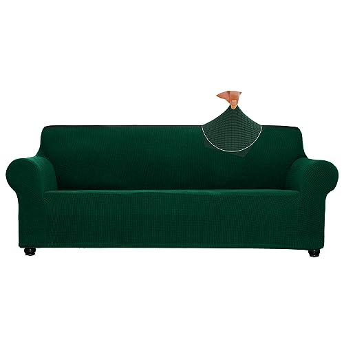 Stretch überdimensionale Couchabdeckung weiche Sofaabdeckung 4-Sitzer-Sofa-Möbelschutz atmungsaktiv waschbar Jacquard-Gewebe kleine Karos mit elastischem Boden für Kinder Haustiere ( Grün, X-Large) von Qubjus