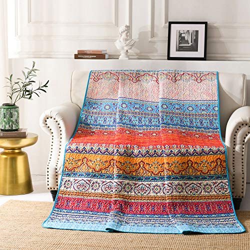 Qucover Boho Tagesdecke 150x200cm Bettüberwurf, Mikrofaser Tagesdecke für Einzelbett, Ultra-weich Tagesdecke Gesteppte, Ethno Tagesdecke, Sofa Überwurfdecke Wohndecke von Qucover