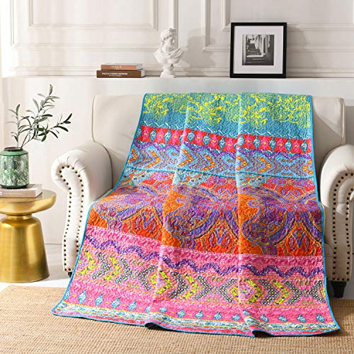 Qucover Tagesdecke 150 x 200 cm Bunte Gesteppte Decke aus Mikrofaser Bettüberwurf für Einzelbett Sofaüberwurf Boho Indische Exotik von Qucover