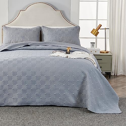 Qucover Tagesdecke Bettüberwurf 180x220cm Grau, Bedspreads aus Mikrofaser, Bettüberwuf Set mit 1 Kissenbezug 50x75cm, Steppdecke bei 3D-Ultraschal genäht, Sofaüberwurf Bettüberwurf Überwurfdecke von Qucover