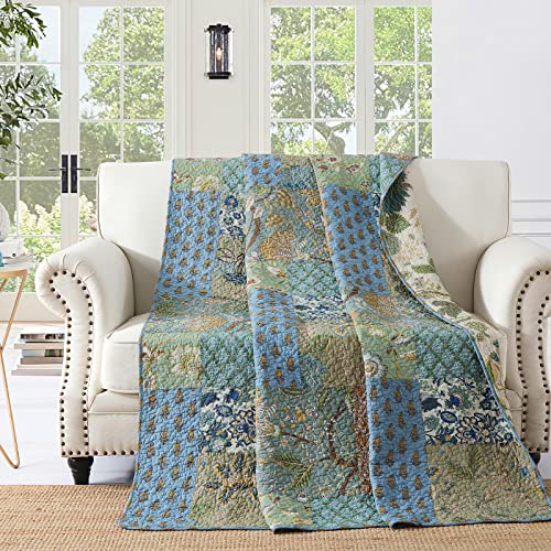 Qucover Tagesdecke Patchwork 150x200cm für Einzelbett Quilt Patchworkdecke aus Baumwolle Vintage Stil Zweiseitiger Design Gesteppte Decke mit Sommerlichem Muster von Qucover