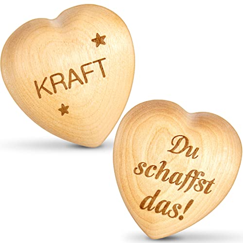 2 Stück Holz Herz Handschmeichler mit Samtbeutel Holz Herz Glücksbringer mit Gravur Lustiges Geschenk für Kinder Teenager Erwachsene Haus Dekoration（Kraft） von Queekay