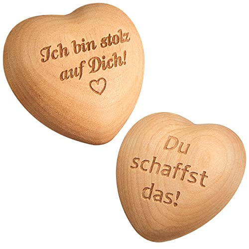 Queekay 2 Stück Holz Herz Handschmeichler mit Samtbeutel Holz Herz Glücksbringer mit Gravur Lustiges Geschenk für Kinder Teenager Erwachsene Haus Dekoration（Klassischer Stil） von Queekay