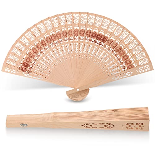 Queekay Holz Handfächer Geschnitzt Holz Faltfächer Sommer Hochzeitsfächer Dekoration mit Hohle Chinesischer Vintage Handfächer Wanddeko Hochzeit Geschenk für Damen Braut Party DIY（Sonnenblume） von Queekay