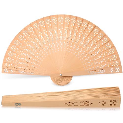 Queekay Holz Handfächer Geschnitzt Holz Faltfächer Sommer Hochzeitsfächer Dekoration mit Hohle Chinesischer Vintage Handfächer Wanddeko Hochzeit Geschenk für Damen Braut Party DIY（Mond Stern） von Queekay